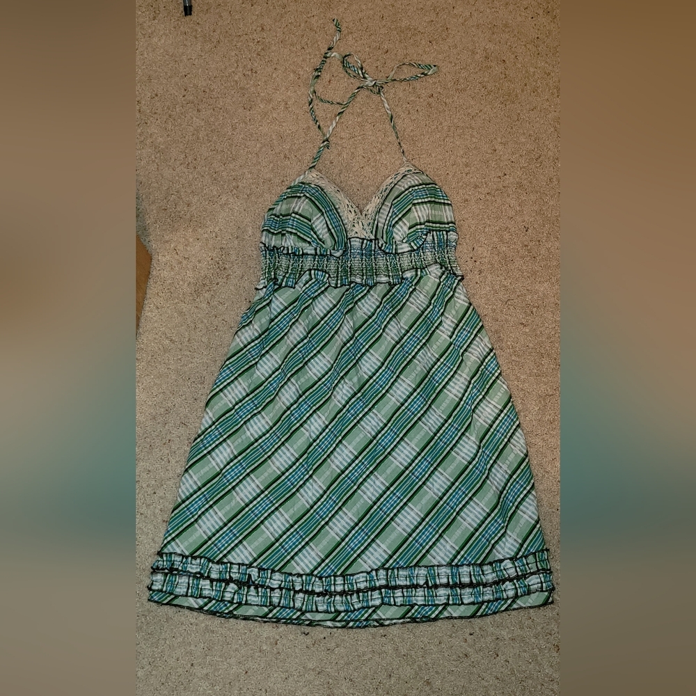 NWOT Heart Soul Green and White Striped SunDress WOMENS LARGE